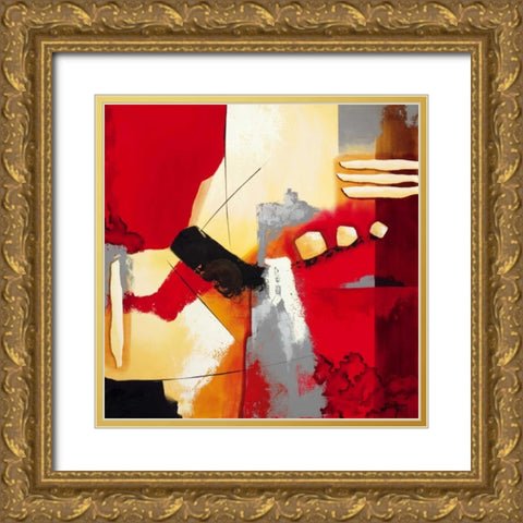 Red Composition II Gold Ornate Wood Framed Art Print with Double Matting by Krimm