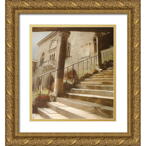 DE FRONTE PIAZZA VECCIA Gold Ornate Wood Framed Art Print with Double Matting by Sgarbossa, Antonio