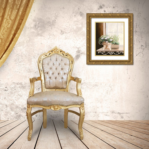 FLOWERS AT THE WINDOW I Gold Ornate Wood Framed Art Print with Double Matting by v.d. Valk, Karin