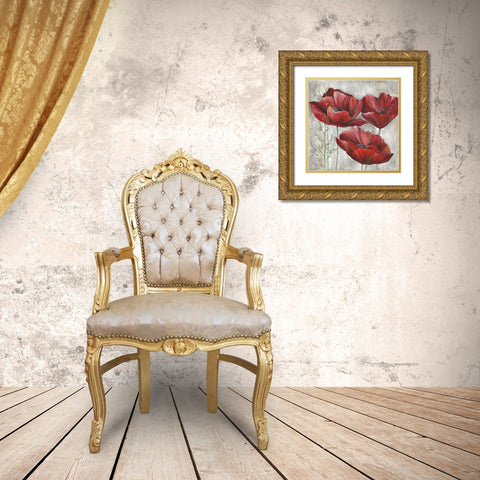 THREE POPPIES I Gold Ornate Wood Framed Art Print with Double Matting by Withaar, Rian