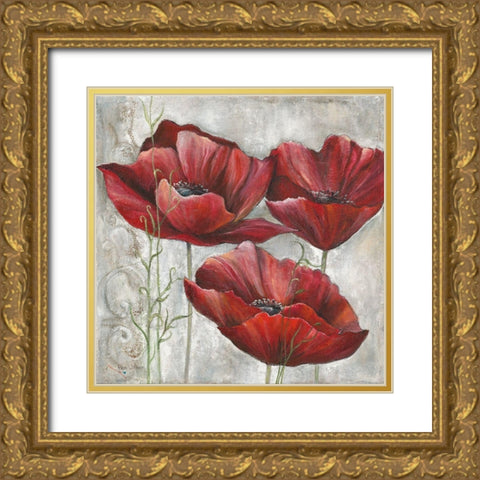 THREE POPPIES I Gold Ornate Wood Framed Art Print with Double Matting by Withaar, Rian