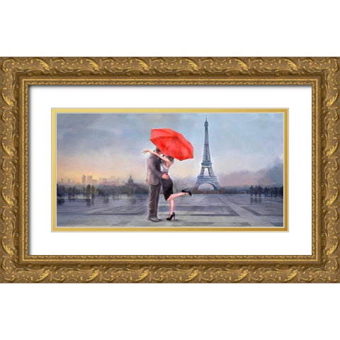 Paris Love Gold Ornate Wood Framed Art Print with Double Matting by Tarin, Michael