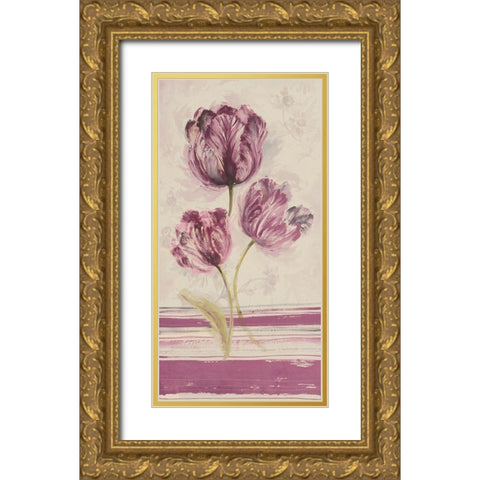 Floral WITH STRIPES I Gold Ornate Wood Framed Art Print with Double Matting by Disegni