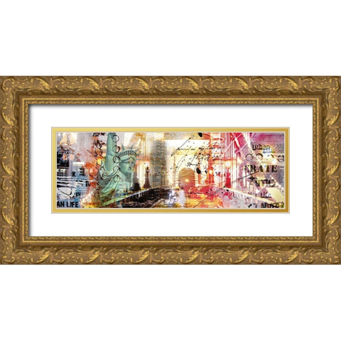 NEW YORK COLLAGE Gold Ornate Wood Framed Art Print with Double Matting by Pax