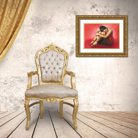 LA DONNA ROSSA Gold Ornate Wood Framed Art Print with Double Matting by Sgarbossa+May