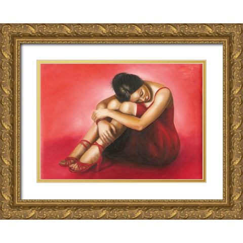 LA DONNA ROSSA Gold Ornate Wood Framed Art Print with Double Matting by Sgarbossa+May