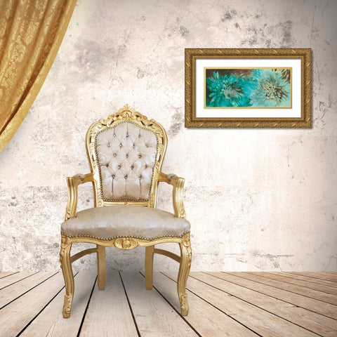 TURQUOISE BLOOM Gold Ornate Wood Framed Art Print with Double Matting by Ganz, Michael