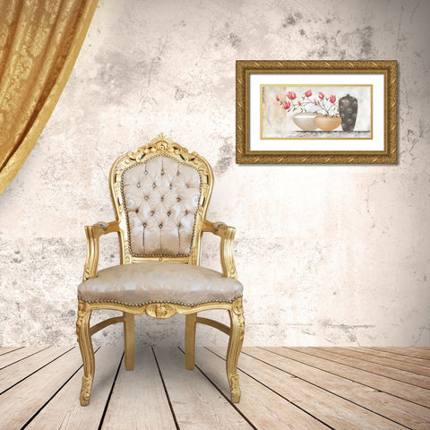 Pink Magnolias II Gold Ornate Wood Framed Art Print with Double Matting by Sedalia, David
