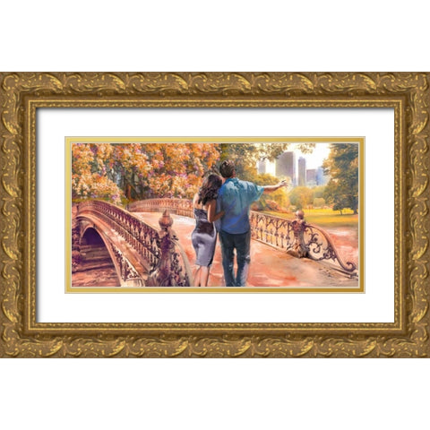 Manhattan Love Gold Ornate Wood Framed Art Print with Double Matting by Tarin, Michael