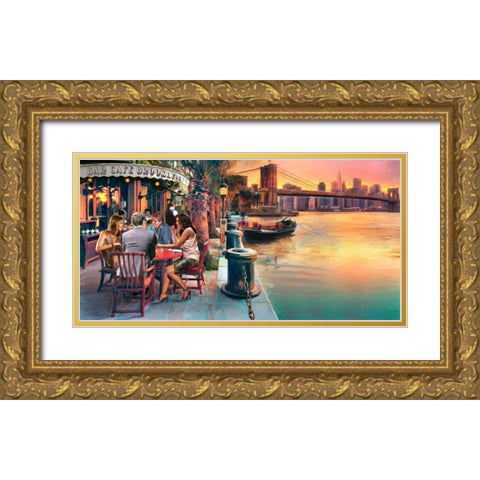 Brooklyn Cafe Gold Ornate Wood Framed Art Print with Double Matting by Tarin, Michael