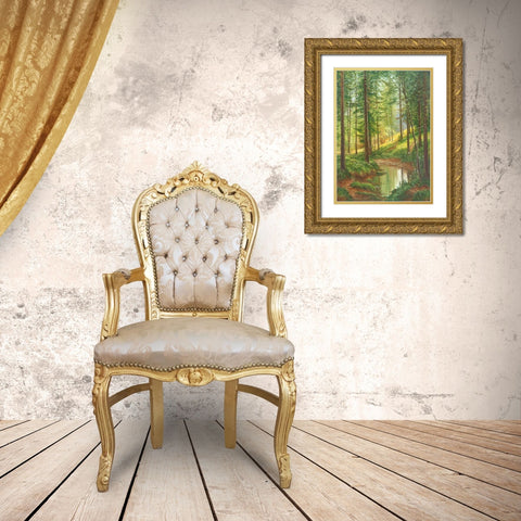 SUNLIT FOREST Gold Ornate Wood Framed Art Print with Double Matting by Osipova, Svetlana