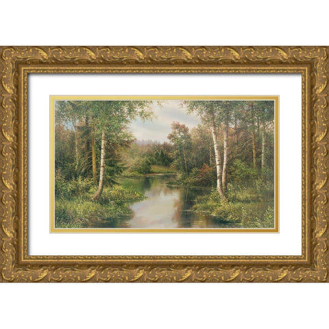 RIVER Landscape Gold Ornate Wood Framed Art Print with Double Matting by Osipova, Svetlana