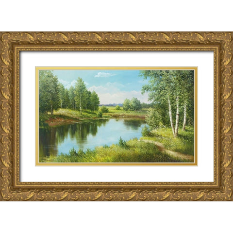 THE POOL Gold Ornate Wood Framed Art Print with Double Matting by Osipova, Svetlana