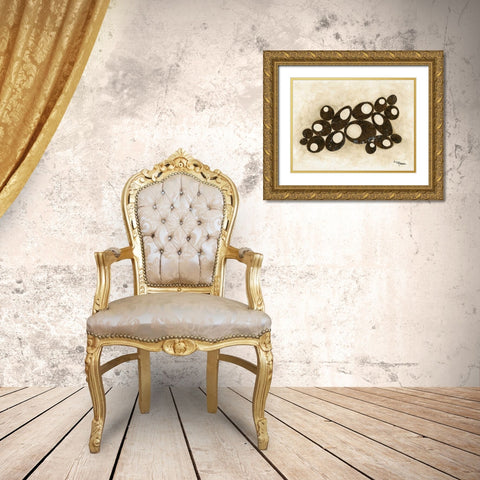Brown Circles Gold Ornate Wood Framed Art Print with Double Matting by Kikani, Umang