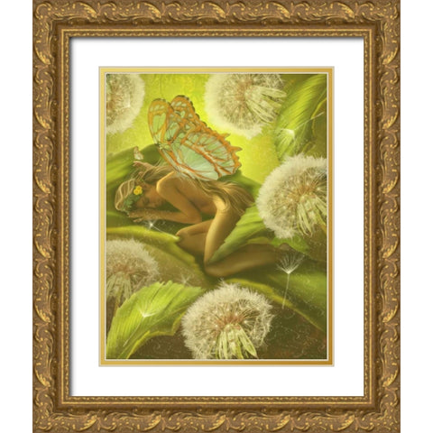 Nature Fairy Gold Ornate Wood Framed Art Print with Double Matting by Babette