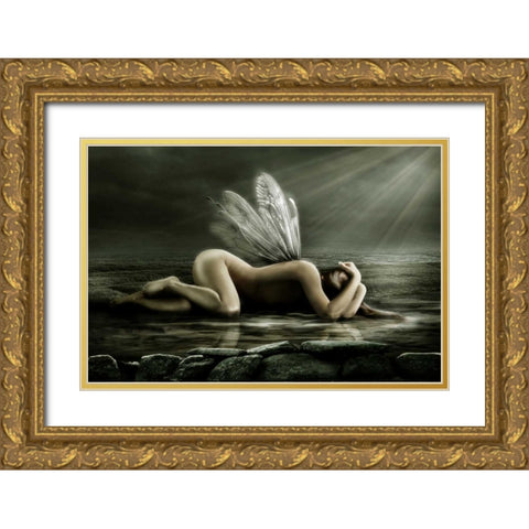 Ocean Fairy Gold Ornate Wood Framed Art Print with Double Matting by Babette