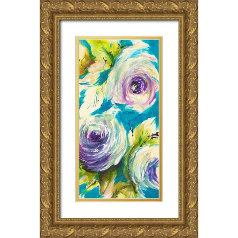 Floral ON TURQUOIS III Gold Ornate Wood Framed Art Print with Double Matting by Ganz, Michael