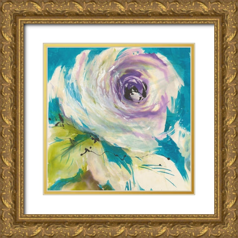 Floral ON TURQUOIS I Gold Ornate Wood Framed Art Print with Double Matting by Ganz, Michael