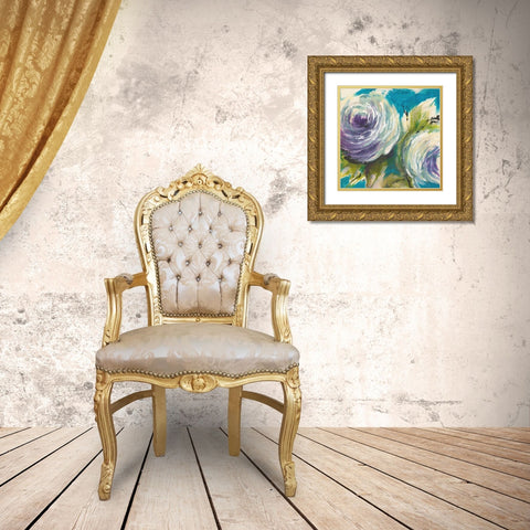 Floral ON TURQUOIS II Gold Ornate Wood Framed Art Print with Double Matting by Ganz, Michael