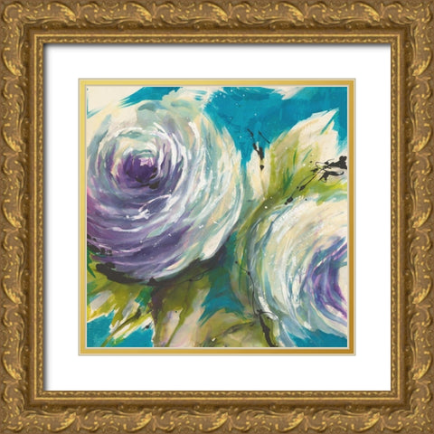 Floral ON TURQUOIS II Gold Ornate Wood Framed Art Print with Double Matting by Ganz, Michael