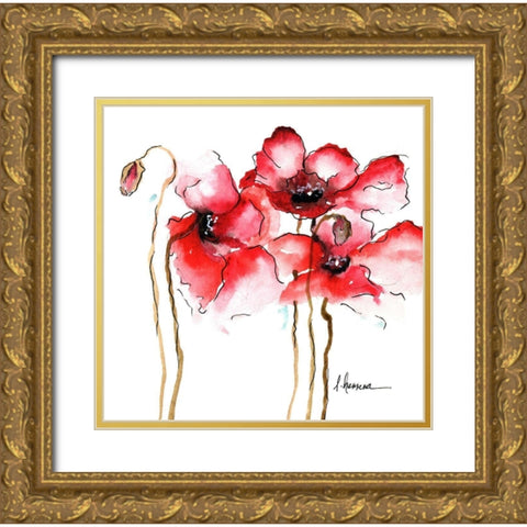 WATERCOLOR POPPIES I Gold Ornate Wood Framed Art Print with Double Matting by Herrera, Leticia