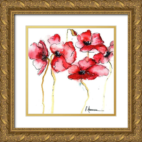 WATERCOLOR POPPIES II Gold Ornate Wood Framed Art Print with Double Matting by Herrera, Leticia
