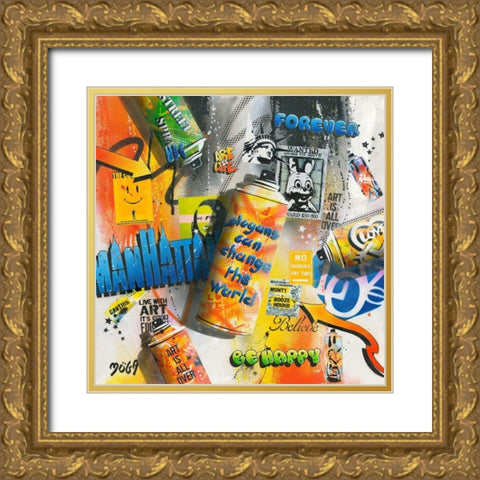 CHANGE WORLD GRAFFITY Gold Ornate Wood Framed Art Print with Double Matting by Moega