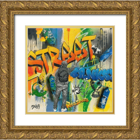STREET GRAFFITY Gold Ornate Wood Framed Art Print with Double Matting by Moega