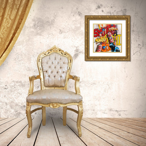 SMILE AGAIN GRAFFITY Gold Ornate Wood Framed Art Print with Double Matting by Moega