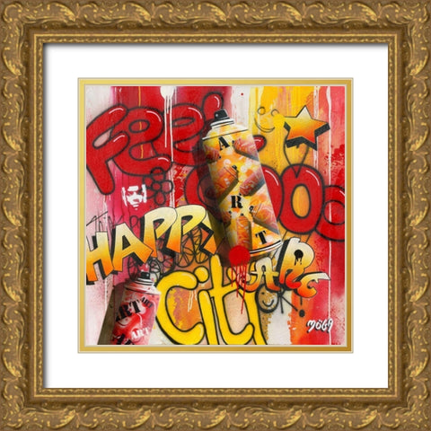 FEEL GOOD GRAFFITY Gold Ornate Wood Framed Art Print with Double Matting by Moega