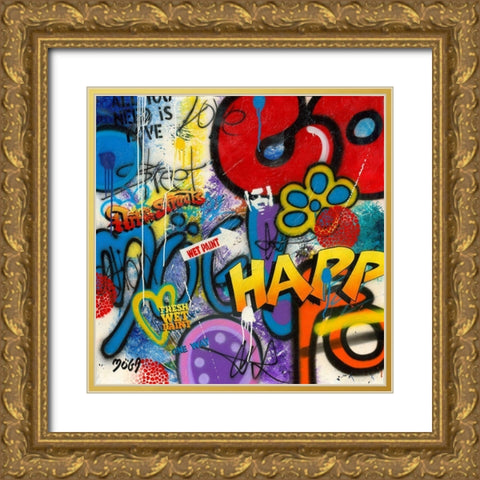 HAPPY GRAFFITY Gold Ornate Wood Framed Art Print with Double Matting by Moega