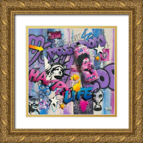 POP GRAFFITY Gold Ornate Wood Framed Art Print with Double Matting by Moega