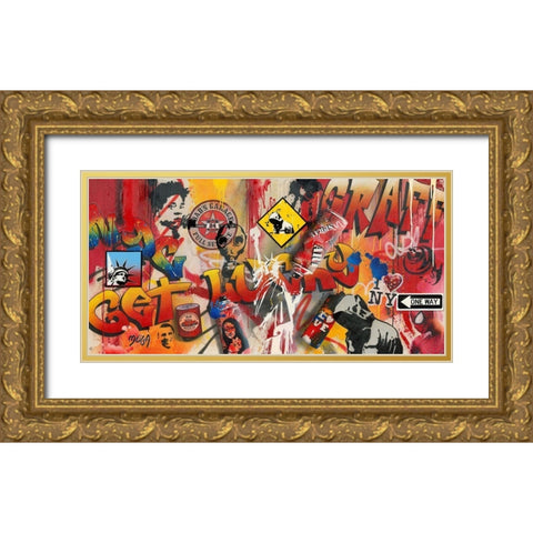 GET LUCKY GRAFFITY Gold Ornate Wood Framed Art Print with Double Matting by Moega