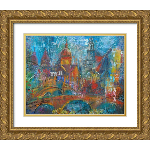 ABSTRACT CITY Gold Ornate Wood Framed Art Print with Double Matting by Mizo