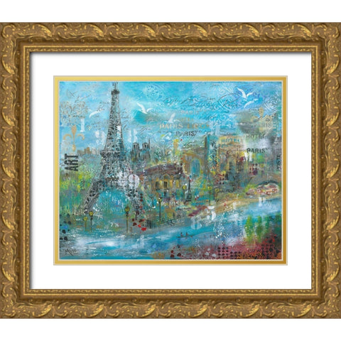 ABSTRACT PARIS Gold Ornate Wood Framed Art Print with Double Matting by Mizo