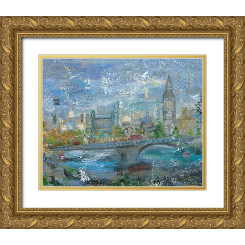 ABSTRACT LONDON Gold Ornate Wood Framed Art Print with Double Matting by Mizo