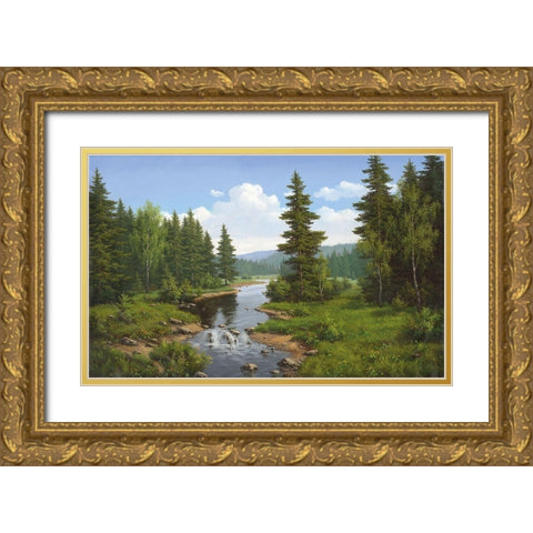Forest Creek Gold Ornate Wood Framed Art Print with Double Matting by Babichev