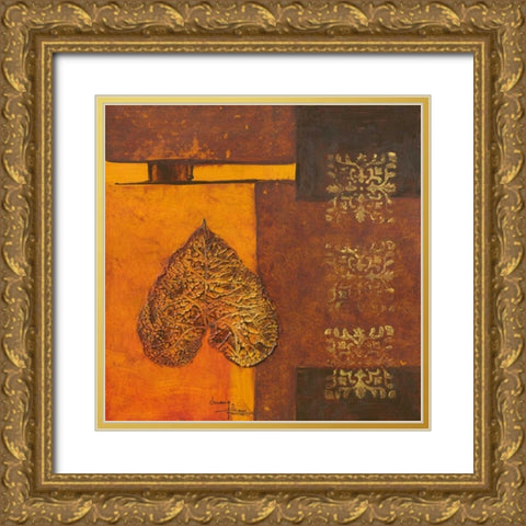 Leaflets I Gold Ornate Wood Framed Art Print with Double Matting by Kikani, Umang