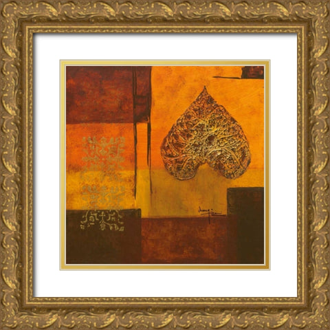 Leaflets II Gold Ornate Wood Framed Art Print with Double Matting by Kikani, Umang