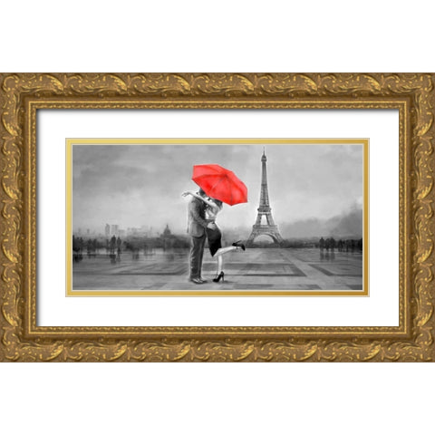 B+W Paris Love Gold Ornate Wood Framed Art Print with Double Matting by Tarin, Michael