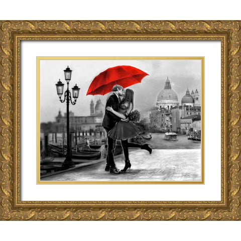 B+W Venice Love Gold Ornate Wood Framed Art Print with Double Matting by Tarin, Michael