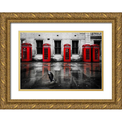 PHONE BOOTHS I Gold Ornate Wood Framed Art Print with Double Matting by Kostka, Vladimir