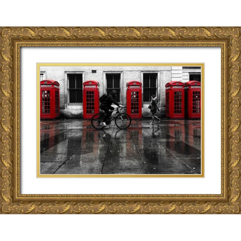 PHONE BOOTHS II Gold Ornate Wood Framed Art Print with Double Matting by Kostka, Vladimir