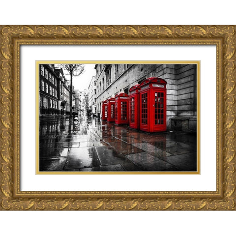 PHONE BOOTHS III Gold Ornate Wood Framed Art Print with Double Matting by Kostka, Vladimir