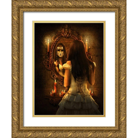 Bal Du Mask 2 Gold Ornate Wood Framed Art Print with Double Matting by Babette