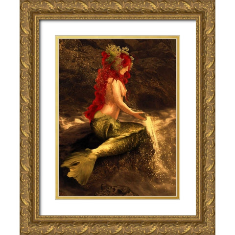 Mermaid Play Gold Ornate Wood Framed Art Print with Double Matting by Babette