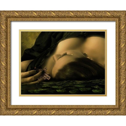 Teardrop Gold Ornate Wood Framed Art Print with Double Matting by Babette