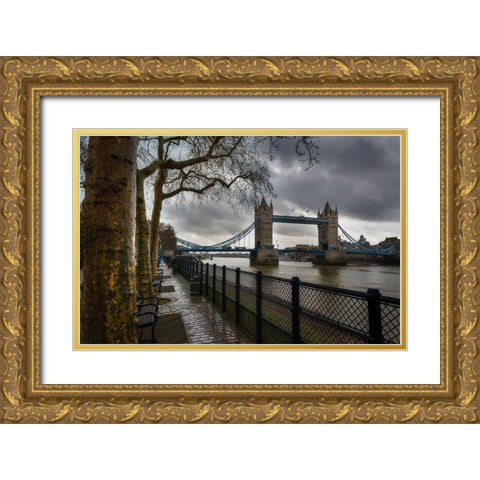 LONDON BRIDGE AND TOWER Gold Ornate Wood Framed Art Print with Double Matting by Kostka, Vladimir