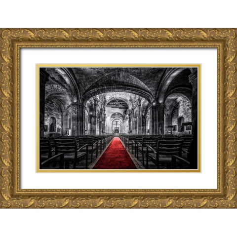 Church in Cuba Red Gold Ornate Wood Framed Art Print with Double Matting by Kostka, Vladimir