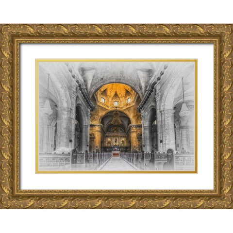 Church in Cuba Yellow Gold Ornate Wood Framed Art Print with Double Matting by Kostka, Vladimir